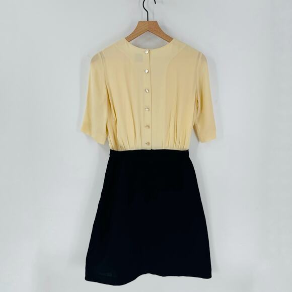 Anthropologie Orla Kiely Cream Black Tie Waist Dress Size 10 Minimalist - Picture 2 of 5